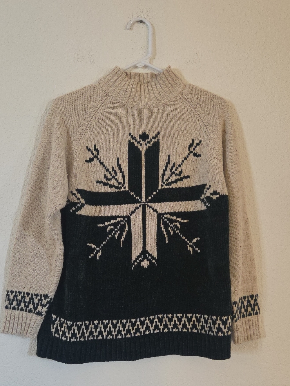 Russ, Cream and Black Snowflake Cowl-Neck Sweater